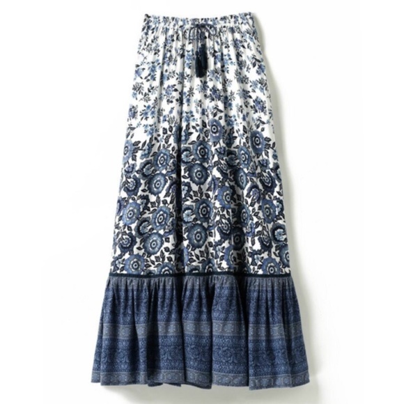 BLUE ruffle Boho gypsy floral print MAxi skirt - Picture 10 of 10